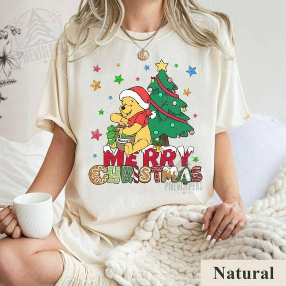 Disney Pooh Bear Merry Christmas Shirt, Winnie The Pooh Christmas Tree Shirts 05